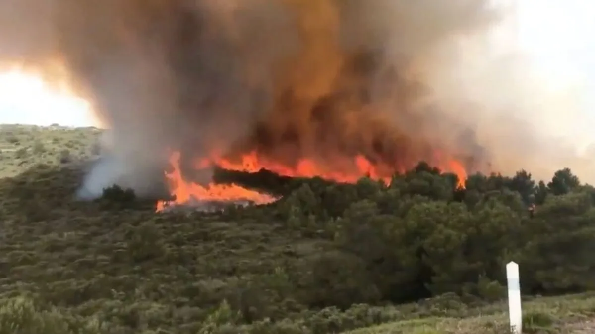 Cer de un roșu aprins la primele ore ale dimineții, în sudul Franței. Mii de hectare de teren ard într-un incendiu de proporții