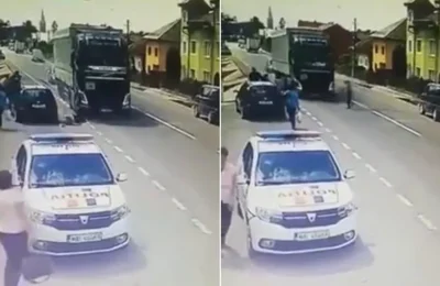 O polițistă a fost la un pas de moarte, după ce a traversat strada fără să se asigure