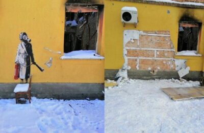 Un bărbat arestat pentru că a încercat să fure o pictură murală Banksy în Ucraina