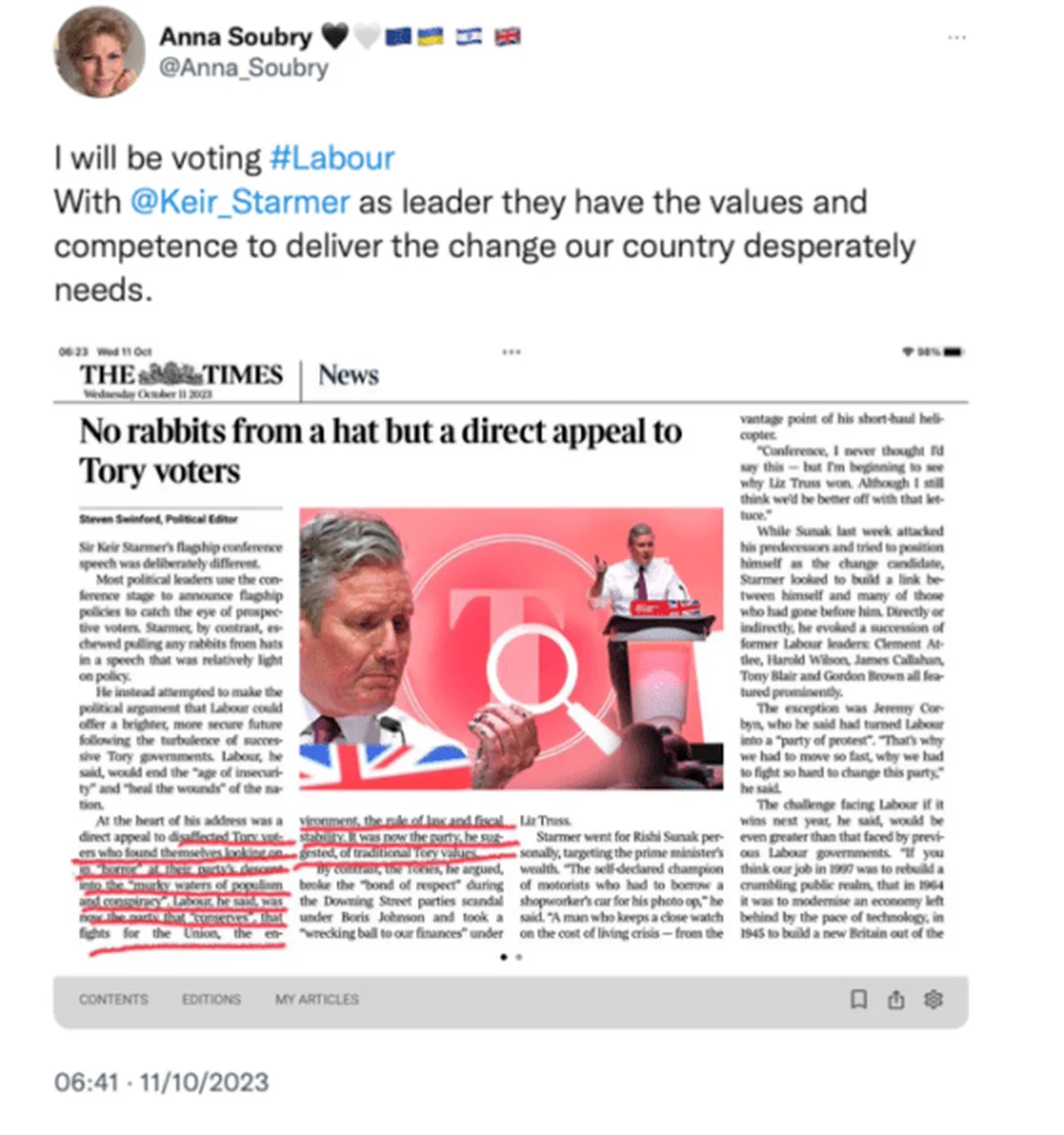 Fostul ministru conservator al afacerilor Anna Soubry spune că va vota cu laburiștii