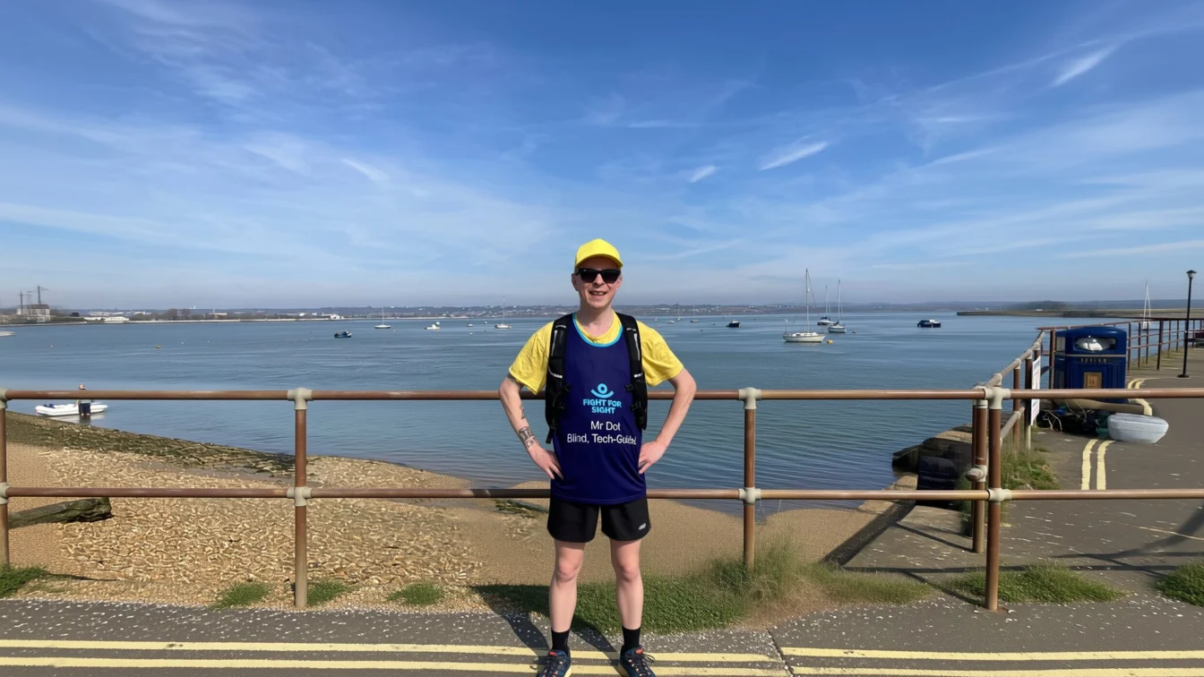 Un artist nevăzător aleargă maratonul ghidat de peste 100 de voluntari prin ochelari AI