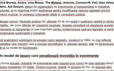Peste 200 de artiști români cer modificarea legii timbrului muzical de 5%