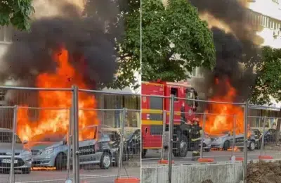 Mercedes al unei scoli de soferi arde pe Bulevardul Mihalache. Cum s-au salvat eleva si instructorul