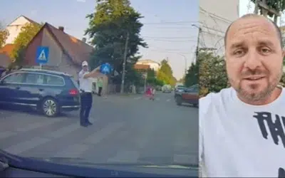Masina neasigurata ruleaza singura in intersectie. Politist la un pas sa fie lovit din spate