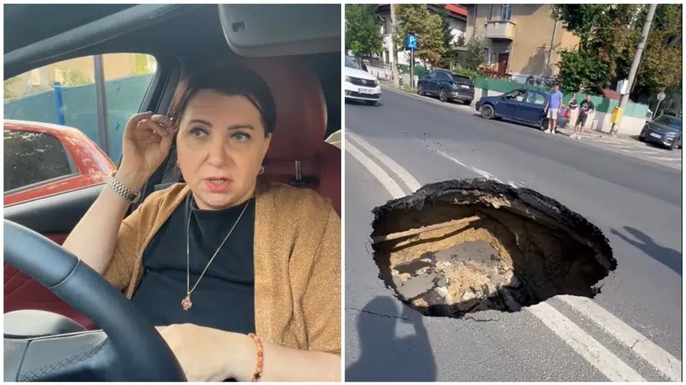 Carmen Serban cade cu masina in craterul surpat pe Bulevardul Eroilor. Primaria opreste traficul