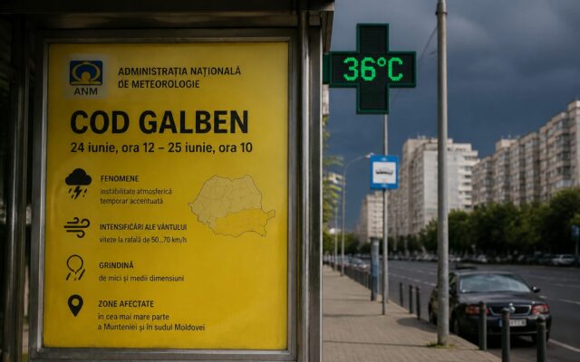 Cod Galben caniculă furtuni, După 36 de grade în București și sudul țării vin averse torențiale și grindină. Când se mută