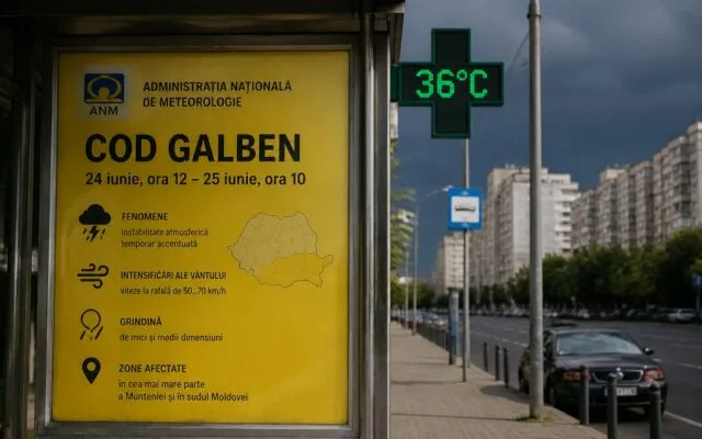 Cod Galben caniculă furtuni, După 36 de grade în București și sudul țării vin averse torențiale și grindină. Când se mută
