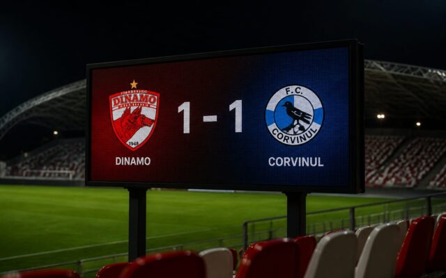 Dinamo Superligă, Dinamo remizează 1-1 cu Corvinul Hunedoara și rămâne lider în Superligă. Echipa bucureșteană are 13 puncte