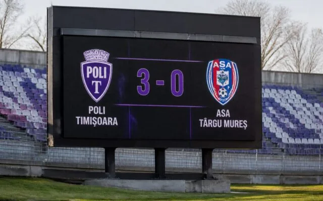 Poli Timișoara Liga 2, Poli Timișoara a urcat pe primul loc în Liga 2 după 3-0 cu ASA Târgu Mureș