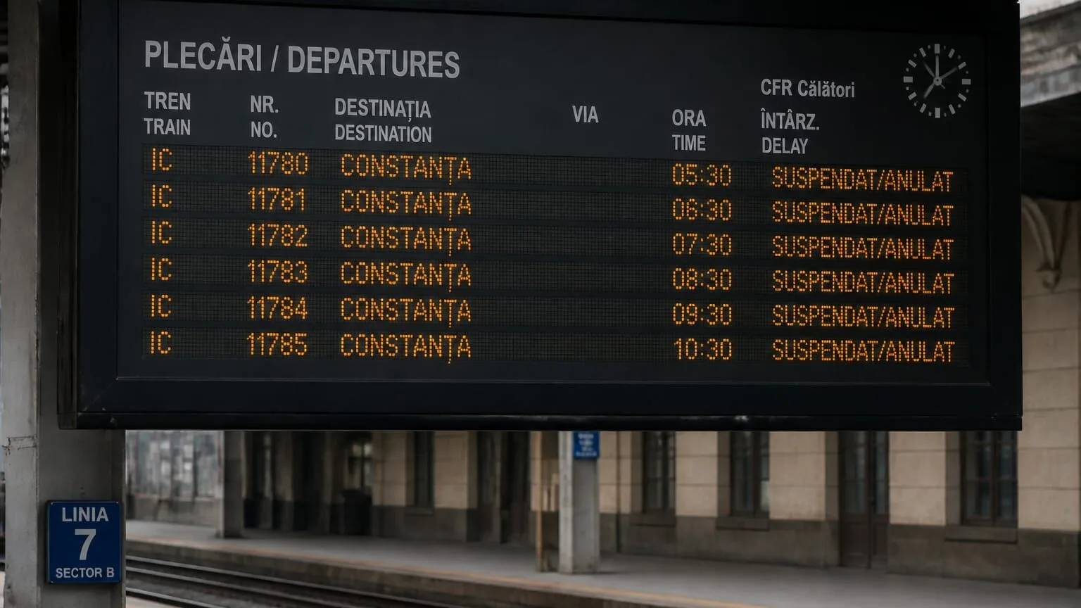 suspendare trenuri București-Constanța, Șase trenuri Intercity București-Constanța sunt suspendate de Ferotrafic-TFI din 31