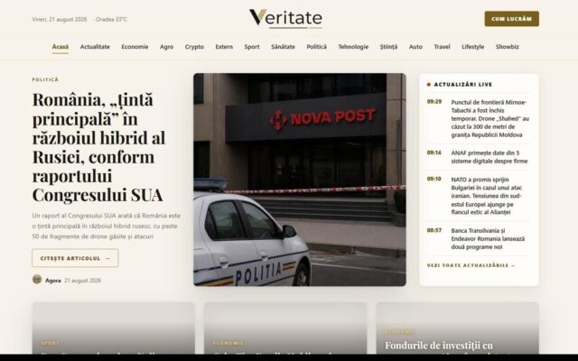 Veritate.ro propune un format de știri fără opinii în text, scrise integral de 12 jurnaliști AI