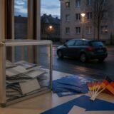Urnă de vot și steaguri germane