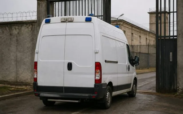 Duba părăsind Penitenciarul Jilava