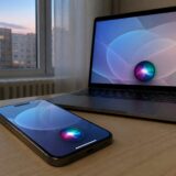Siri AI pe MacBook și smartphone