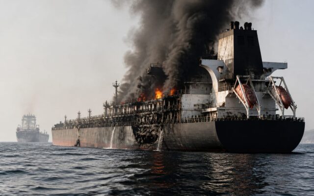 Petrolier iranian cuprins de flăcări