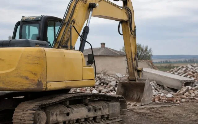 Excavator lovit de grindă în Băilești