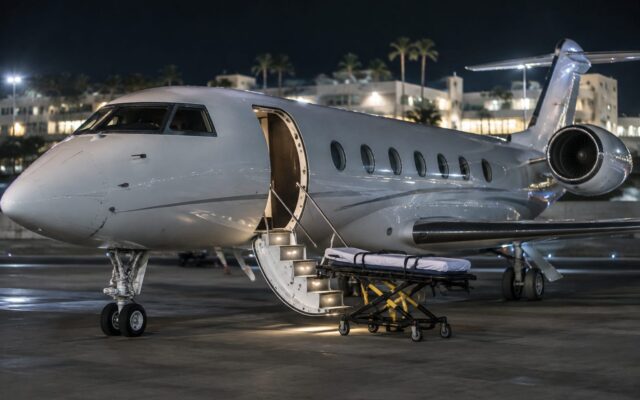 Avion sanitar Gulfstream și targă