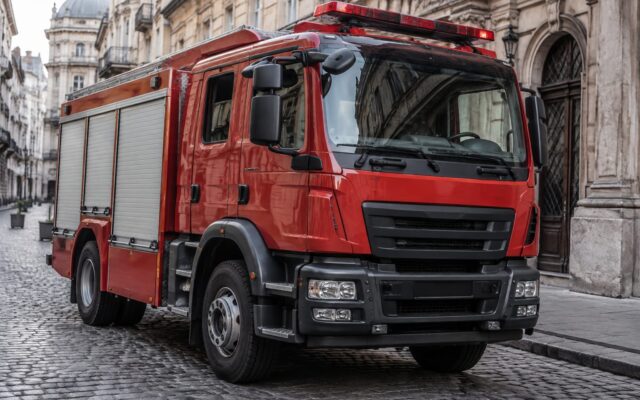 Autospecială de pompieri pregătită pentru intervenție în Centrul Vechi al Capitalei