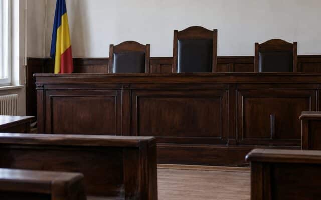 Sală de judecată în dosarul Crevedia