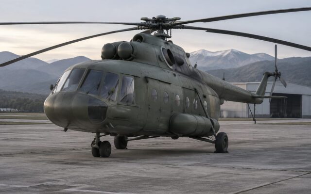 Elicopter militar pe aerodrom