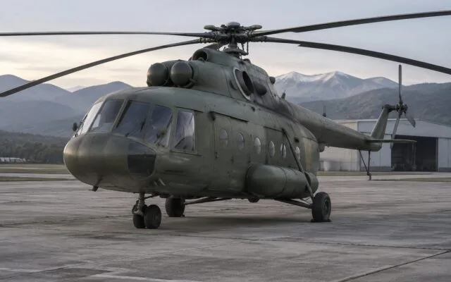 Elicopter militar pe aerodrom