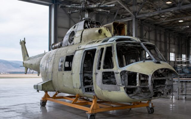 Elicopter în hangarul Ghimbav