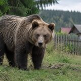 Urs în apropierea gospodăriilor din Transylvanian