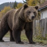 Urs brun lângă o gospodărie