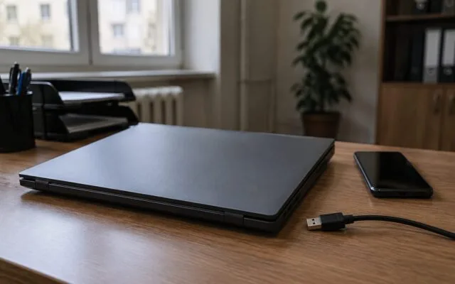 Laptop și cablu de date