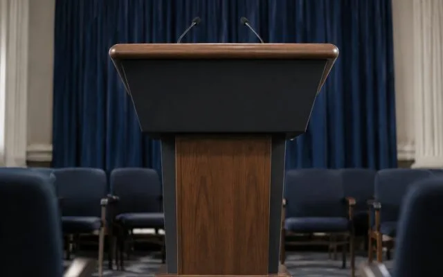 Podium în sala de presă