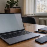 Laptop și telefon pe birou