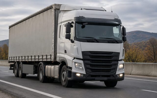 Camion pe autostradă pentru