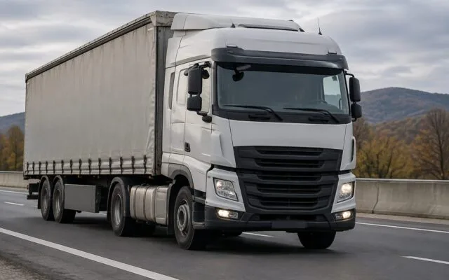 Camion pe autostradă pentru