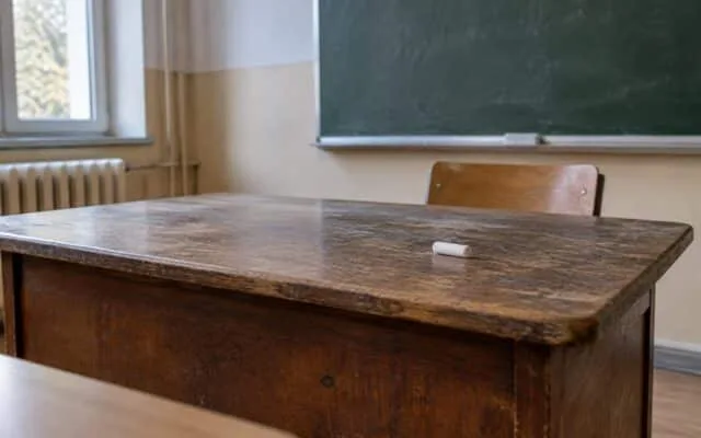 Catedră veche într-o clasă goală